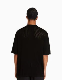 BERSHKA Chemise manches courtes basique ajourée Noir Best Sale