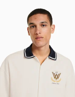 BERSHKA Chemise manches courtes col bord-côte Blanc Cheap