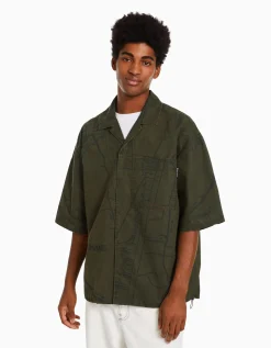 BERSHKA Chemise manches courtes 24h LE MANS Kaki Best Sale
