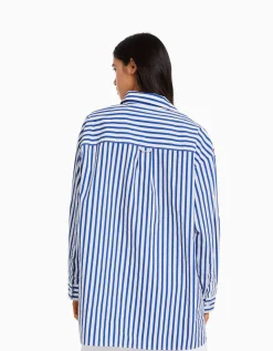 BERSHKA Chemise manches longues overzise popeline Vert Online