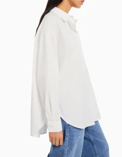 BERSHKA Chemise manches longues oversize popeline Beige Store