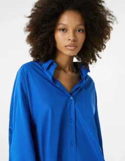 BERSHKA Chemise manches longues overzise popeline Beige Discount