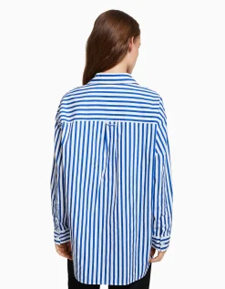 BERSHKA Chemise manches longues overzise popeline Vert Flash Sale