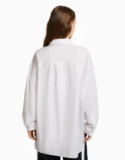 BERSHKA Chemise manches longues overzise popeline Vert Store