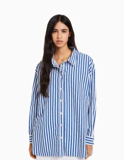 BERSHKA Chemise manches longues overzise popeline Vert Sale