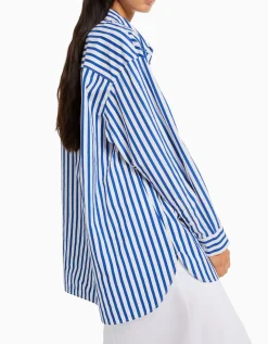 BERSHKA Chemise manches longues overzise popeline Vert Sale