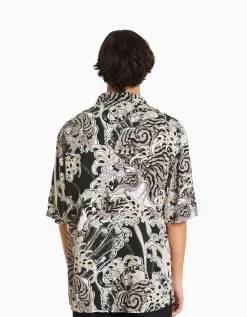 BERSHKA Chemisette imprimée Noir Flash Sale