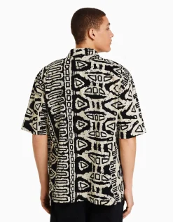 BERSHKA Chemisette imprimée Blanc / Noir Flash Sale