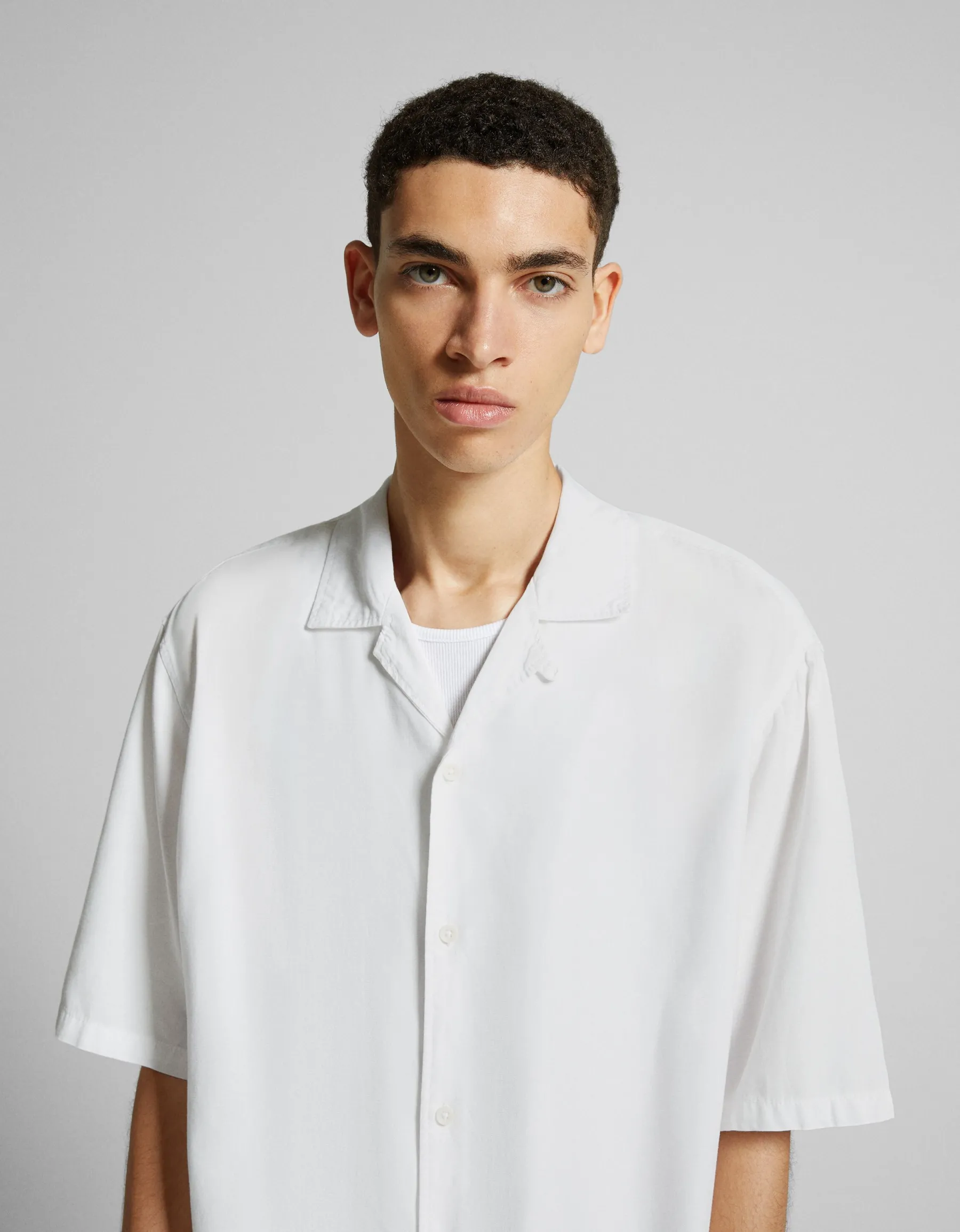 BERSHKA Chemisette loose fit rustique Blanc New