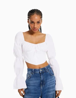 BERSHKA Chemisier corset cropped manches longues Multicouleur Best Sale