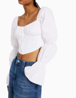BERSHKA Chemisier corset cropped manches longues Multicouleur Best Sale