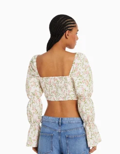 BERSHKA Chemisier corset cropped manches longues Multicouleur Store