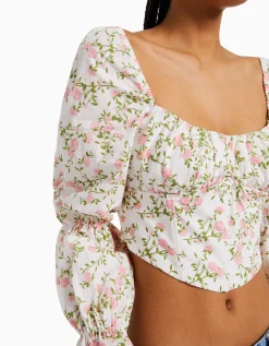 BERSHKA Chemisier corset cropped manches longues Multicouleur Store