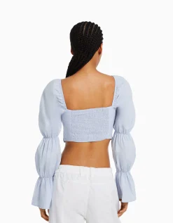 BERSHKA Chemisier corset cropped manches longues Multicouleur Sale
