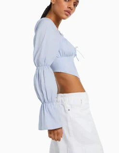 BERSHKA Chemisier corset cropped manches longues Multicouleur Sale