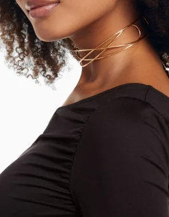BERSHKA Collier choker tressé Or Hot