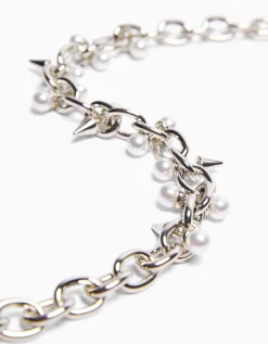 BERSHKA Collier pics perles fantaisie Argent Discount