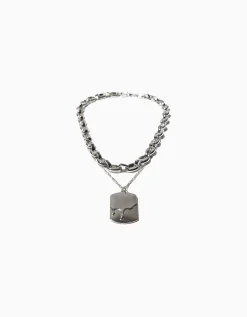 BERSHKA Collier plaque Argent Best Sale