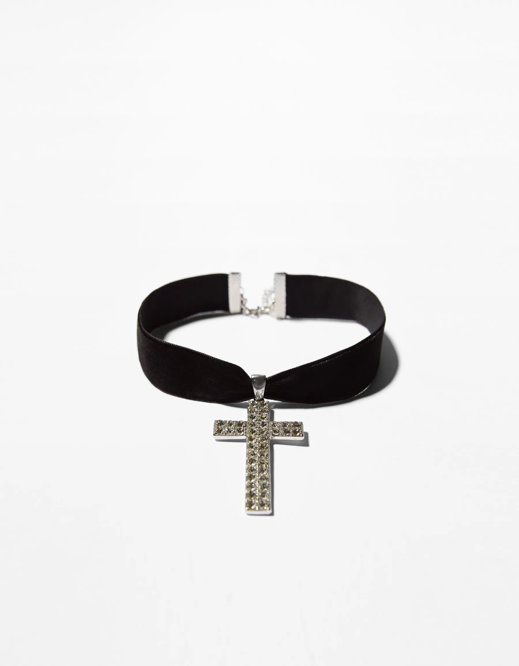 BERSHKA Collier ras du cou croix strass Argent Fashion