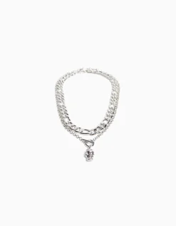 BERSHKA Collier tête de mort Argent Cheap