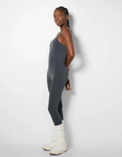 BERSHKA Combi-pantalon bretelles fines seamless Noir Store