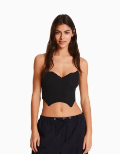 BERSHKA Corset cropped encolure en V Noir Cheap