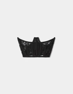 BERSHKA Corset dentelle Noir Sale