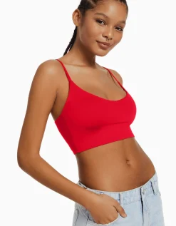 BERSHKA Crop top bretelles fines Blanc Store