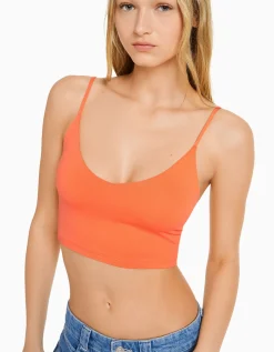 BERSHKA Crop top bretelles fines Blanc Best Sale