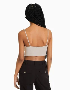 BERSHKA Crop top bretelles fines Blanc Best