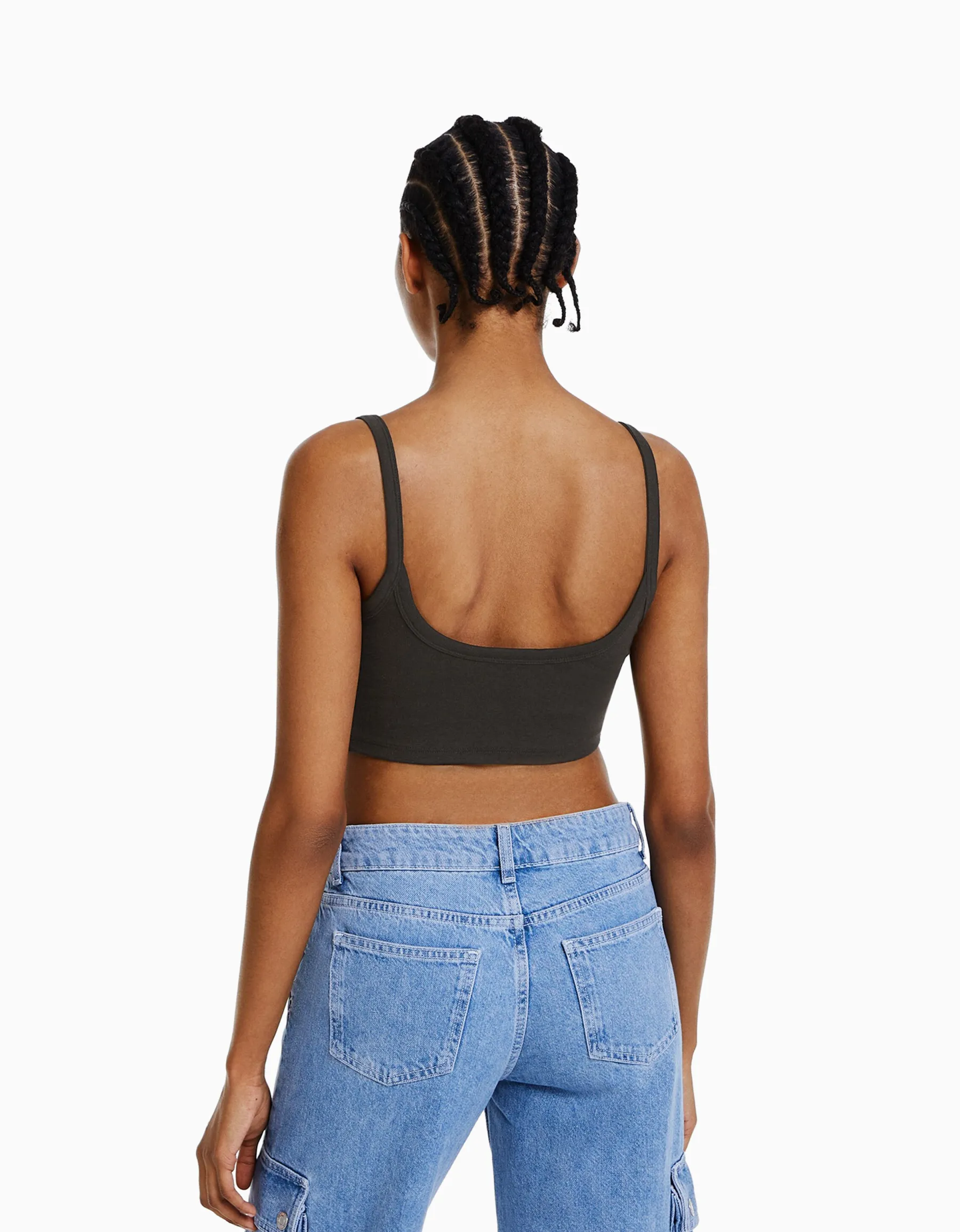 BERSHKA Crop top bretelles larges Gris Cheap