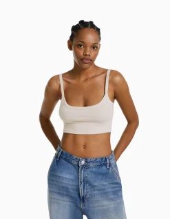 BERSHKA Crop top bretelles larges Sable Hot