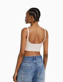 BERSHKA Crop top bretelles larges Sable Hot