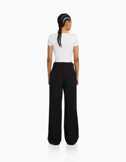 BERSHKA Dad fit - Pantalon tailoring wide leg Marine Cheap