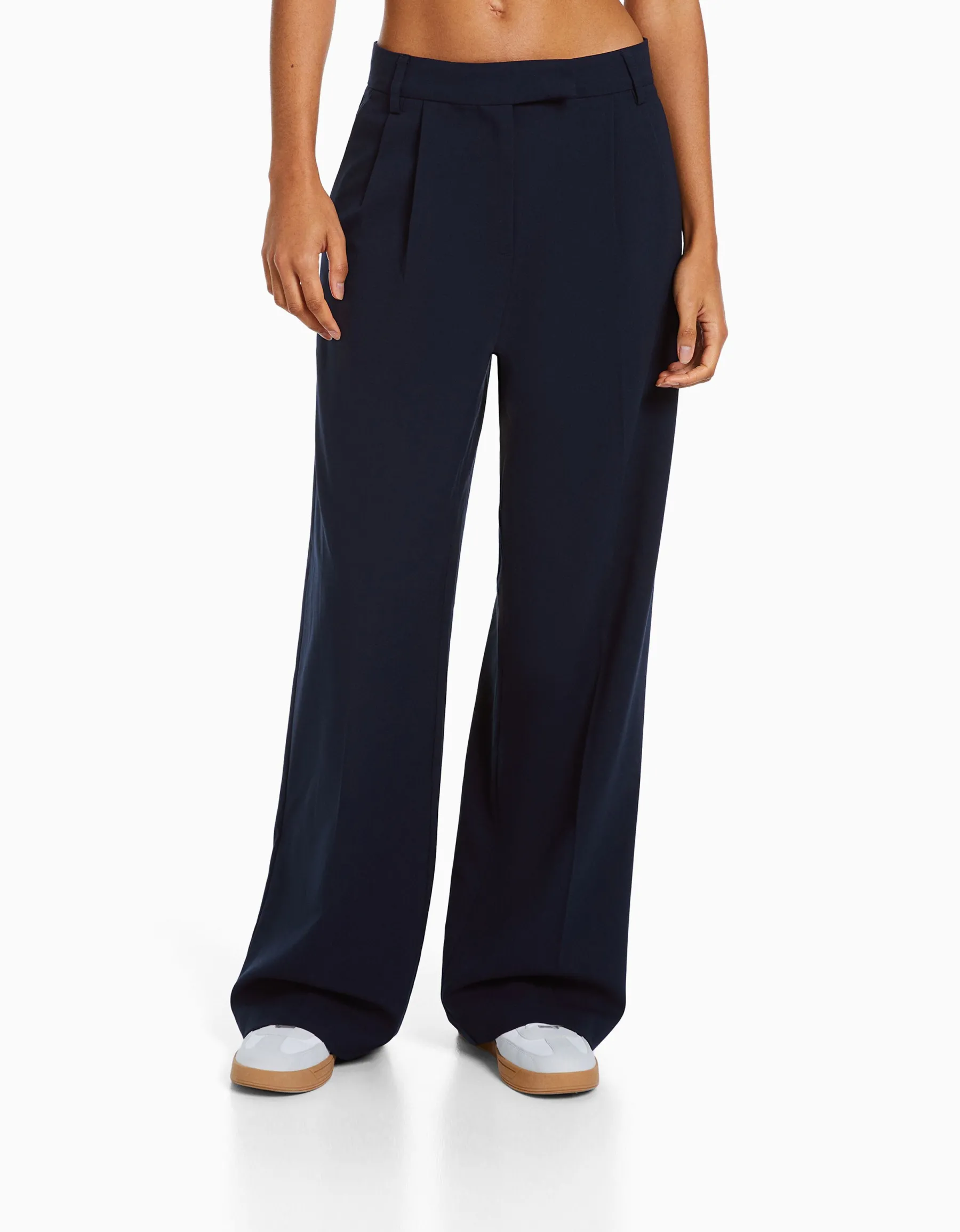BERSHKA Dad fit - Pantalon tailoring wide leg Marine Discount