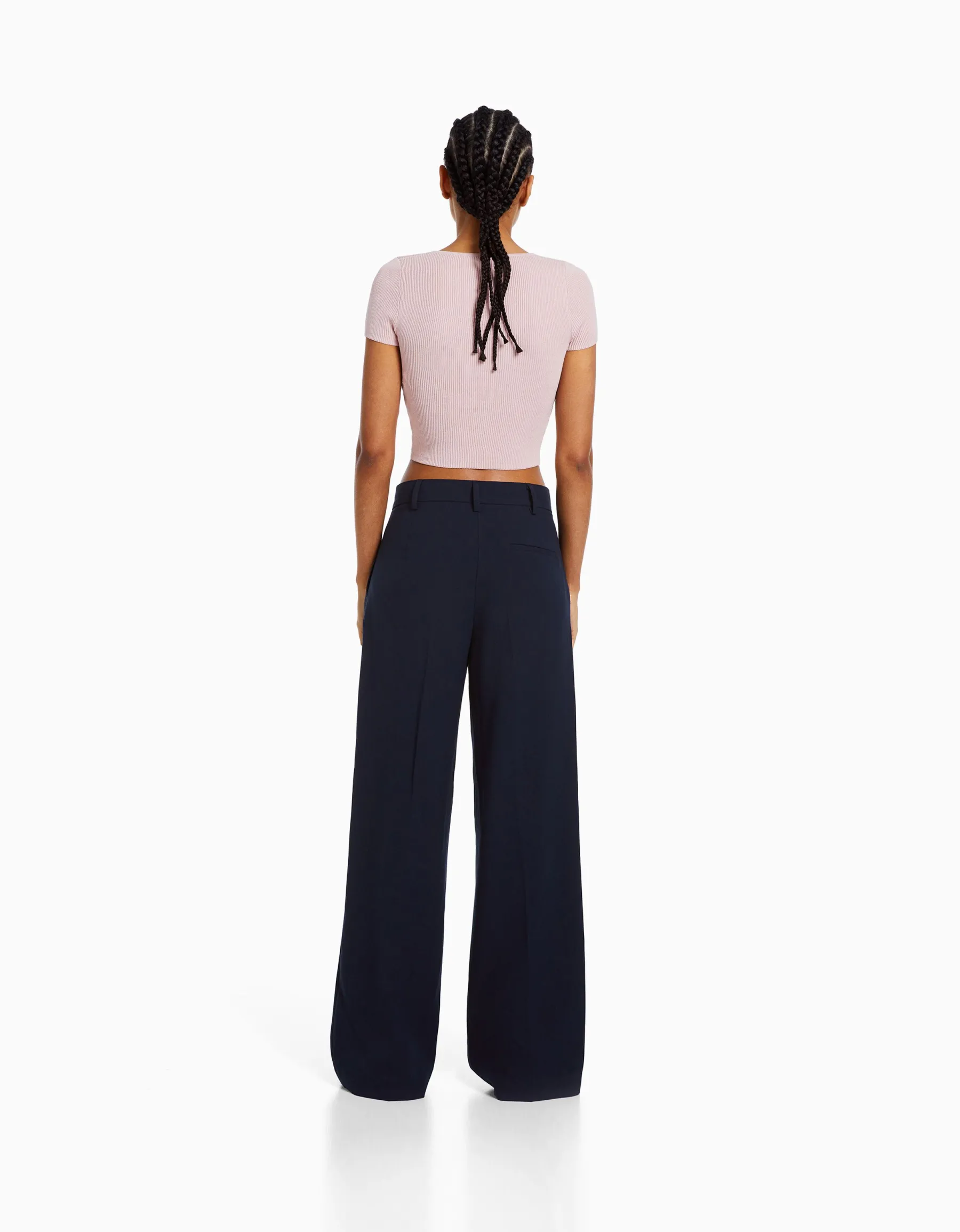 BERSHKA Dad fit - Pantalon tailoring wide leg Marine Discount