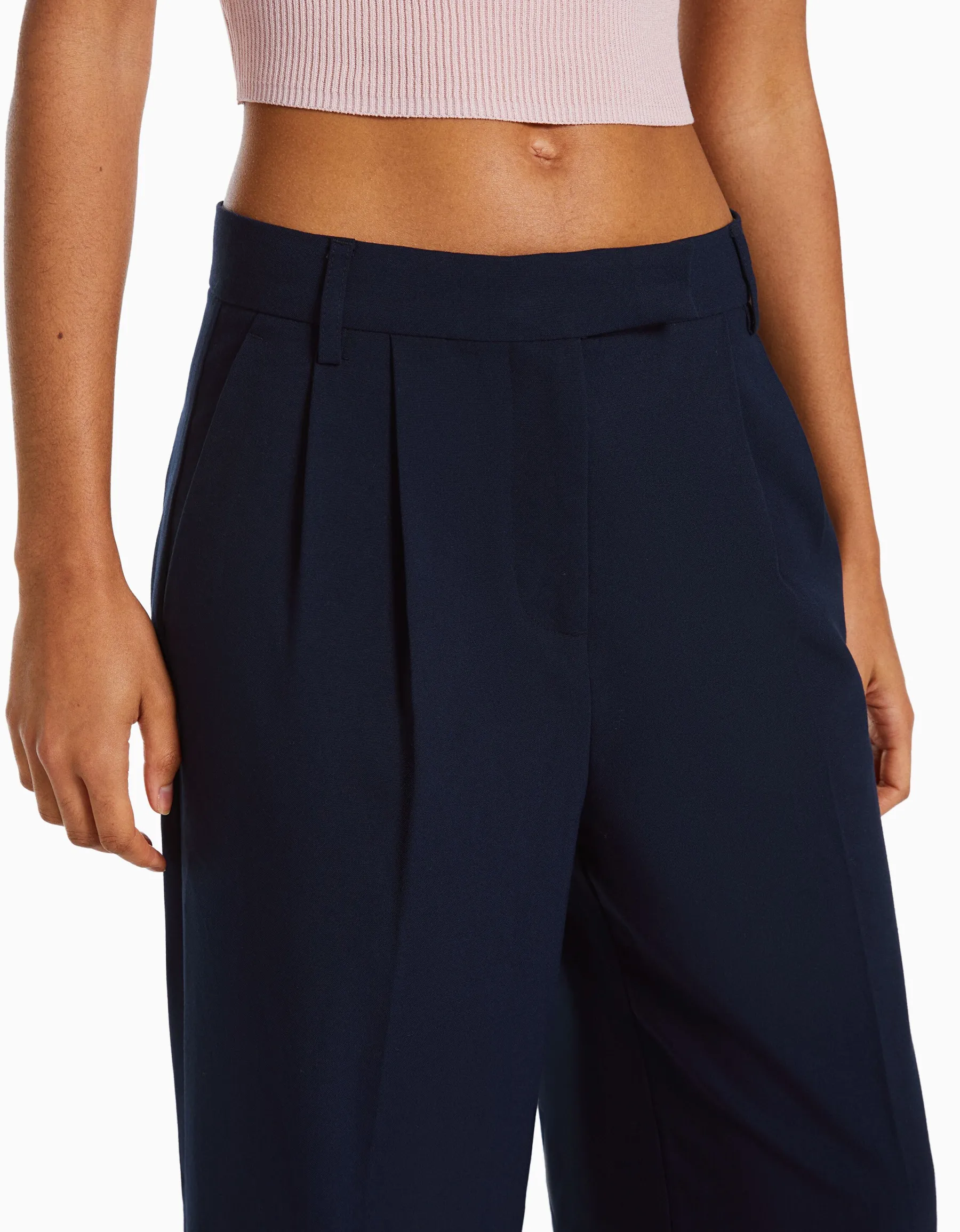BERSHKA Dad fit - Pantalon tailoring wide leg Marine Discount