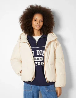BERSHKA Doudoune capuche oversize Marron New