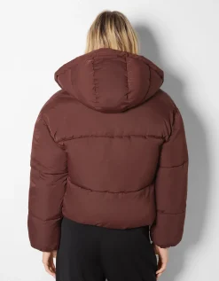 BERSHKA Doudoune capuche oversize Marron New