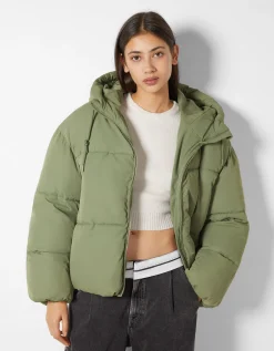 BERSHKA Doudoune capuche oversize Marron Sale