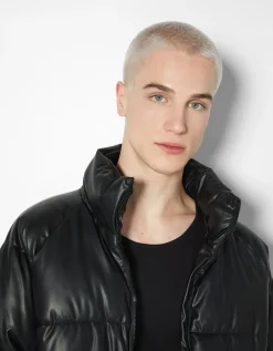 BERSHKA Doudoune en similicuir Noir Fashion