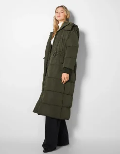 BERSHKA Doudoune longue Kaki Cheap