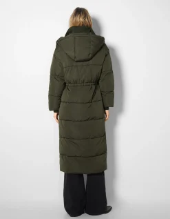 BERSHKA Doudoune longue Kaki Cheap
