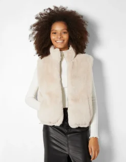 BERSHKA Doudoune polaire sans manches réversible Blanc cassé Shop