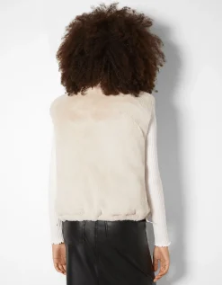 BERSHKA Doudoune polaire sans manches réversible Blanc cassé Shop