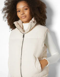 BERSHKA Doudoune polaire sans manches réversible Blanc cassé Shop