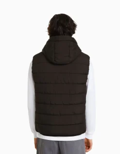 BERSHKA Doudoune sans manches capuche matelassée Noir Cheap