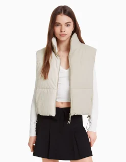 BERSHKA Doudoune sans manches effet nylon doublure Gris New