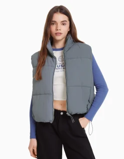 BERSHKA Doudoune sans manches effet nylon doublure Gris Hot
