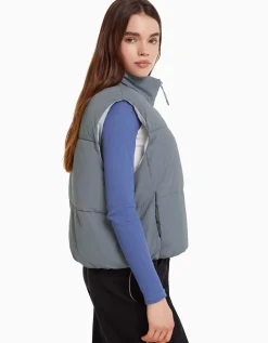 BERSHKA Doudoune sans manches effet nylon doublure Gris Hot